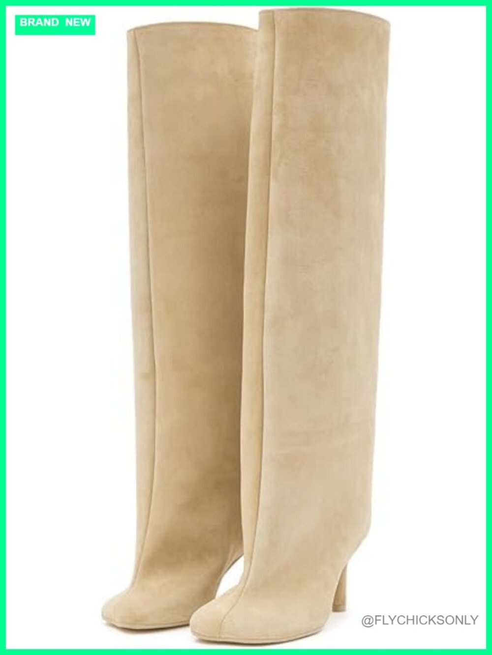 Faux Suede Knee High Boots Wide Calf Square Toe Kitten Heel Pull On